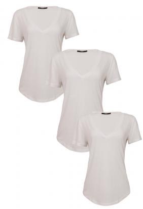 Kit T-shirts 3 Blusas - Branca